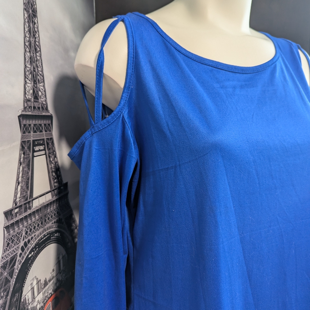 Women's Blue Cold Shoulder Top